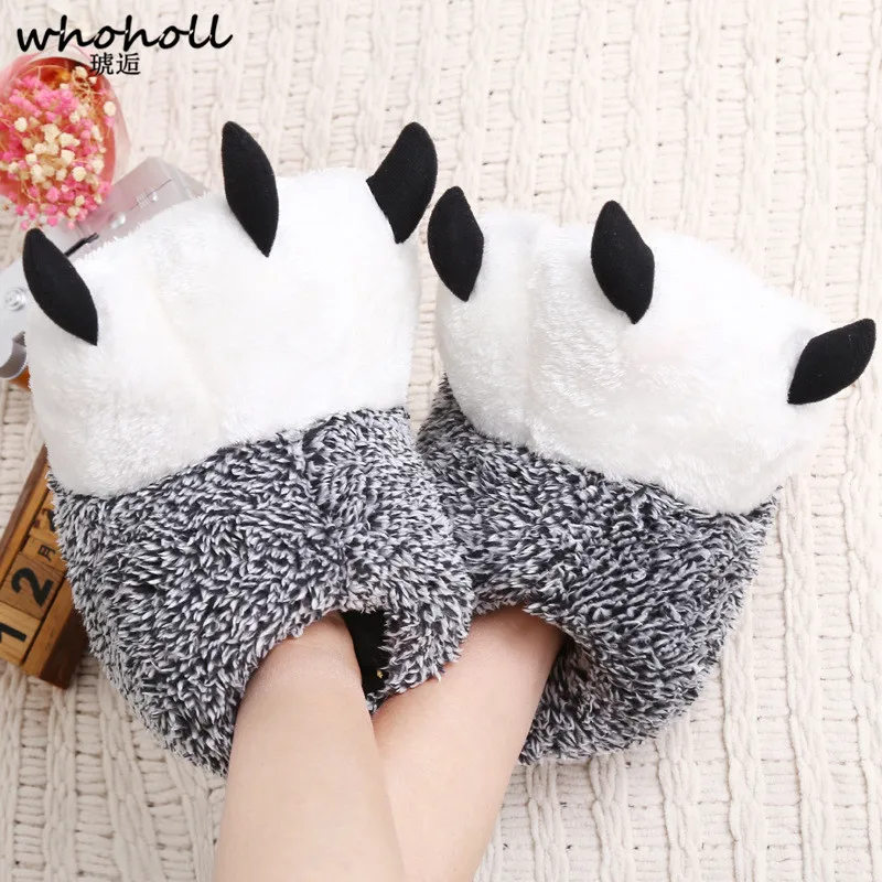 

WHOHOLL High Quality Paw Slippers Funny Animal Slippers Women Winter Panda Claw Plush Home Slipper Men Soft Indoor Floor Shoes