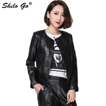 Шило GO кожаная куртка Женская Весенняя мода овчины пояса из натуральной кожи пальто с круглым вырезом однобортный с длинным рукавом Прямой