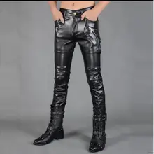 Новые мужские модные брюки для сцены мужские тонкие кожаные брюки для ног стилист для волос индивидуальность черные кожаные брюки певица костюм