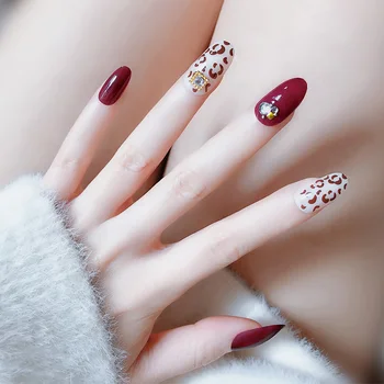 

Ladies Sexy Leopard Print Fake Nail Women Fashion Ins Style Summer False Nails 3D Shining Rhinestone DIY Nail Art Tips with Glue