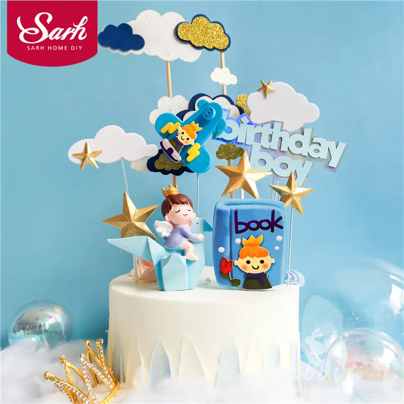 

Pentagram Book Pilot Decoration Happy Birthday Airplane Clouds Cake Toppers for Children Kid Boy Party Supplies Lovely Gifts