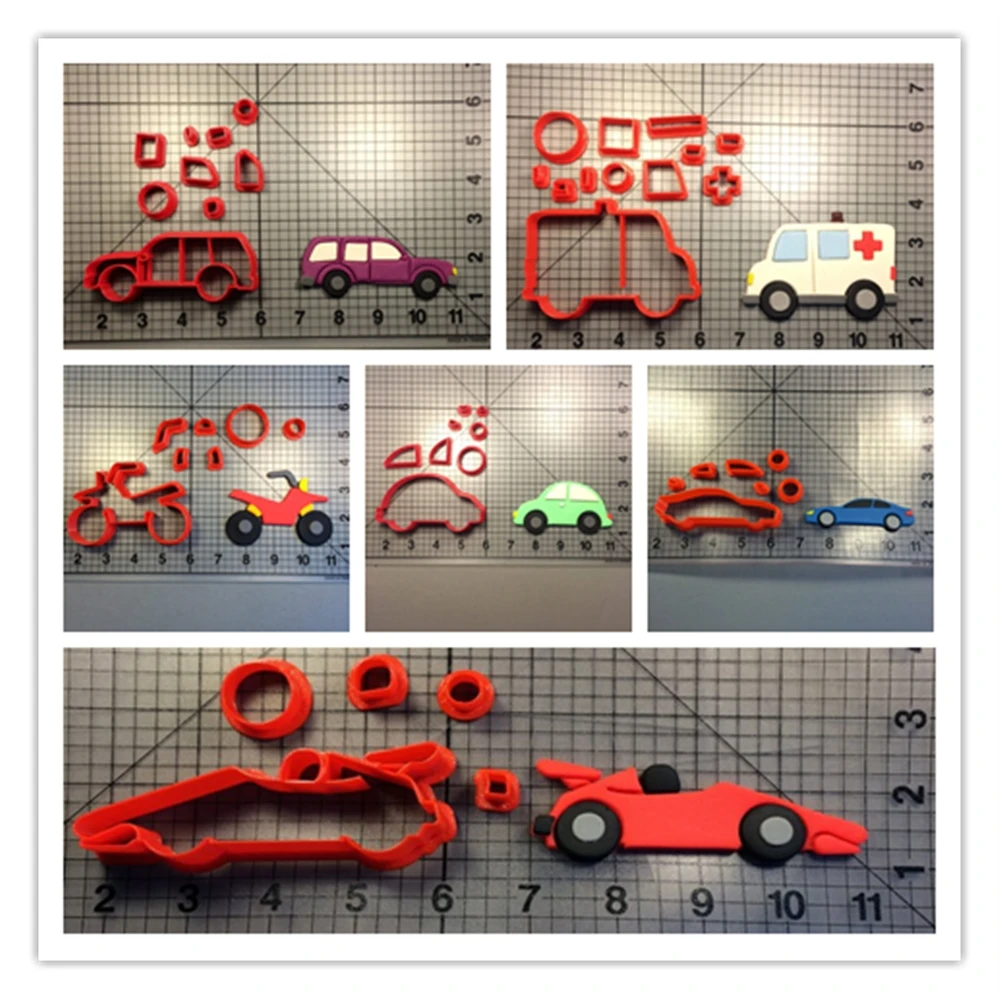 

Traffic Tools Ambulance Car Series Cookie Cutter Custom Made 3D Printed Cake Decorating Tool Set Race Car Fondant Cupcake Moulds