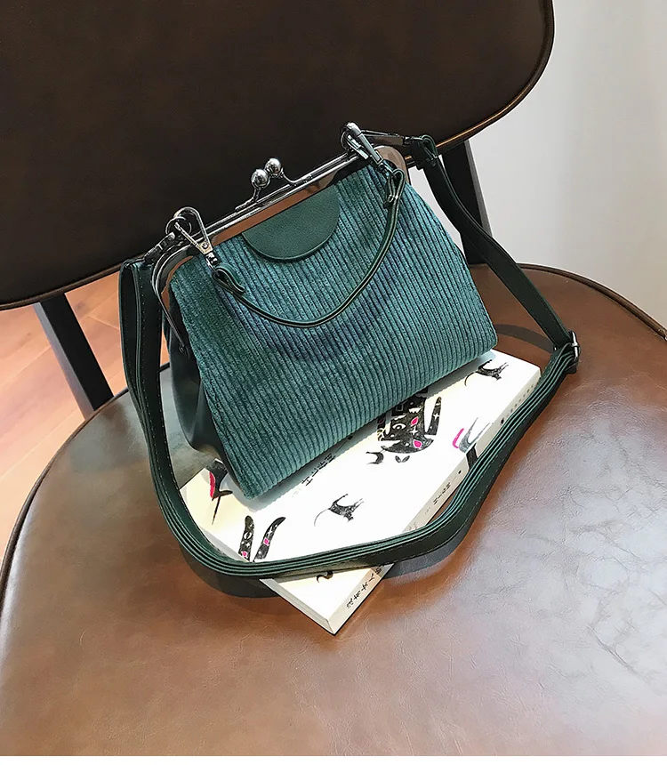 LilyHood полосатые Вельветовые женские сумки-мессенджеры Ретро сумочка маленькая сумка на плечо высокое качество тоут маленький клатч, дамские сумки - Цвет: Зеленый
