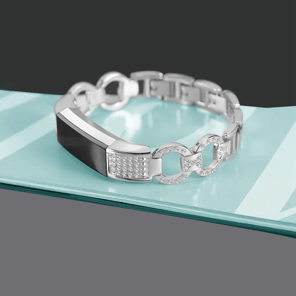 XBERSTAR браслет часы ремешок для Fitbit Alta/HR со стразами Diamonded нержавеющая сталь ремешки наручных часов
