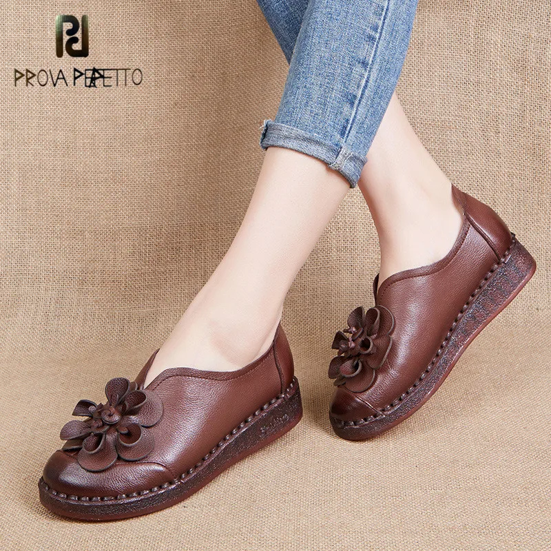 

Prova perfetto 2019 Spring Summer Genuine Leather High-end Woman Flats Good Design Slip-on with Flower Red Soft Woman Flat Shoes
