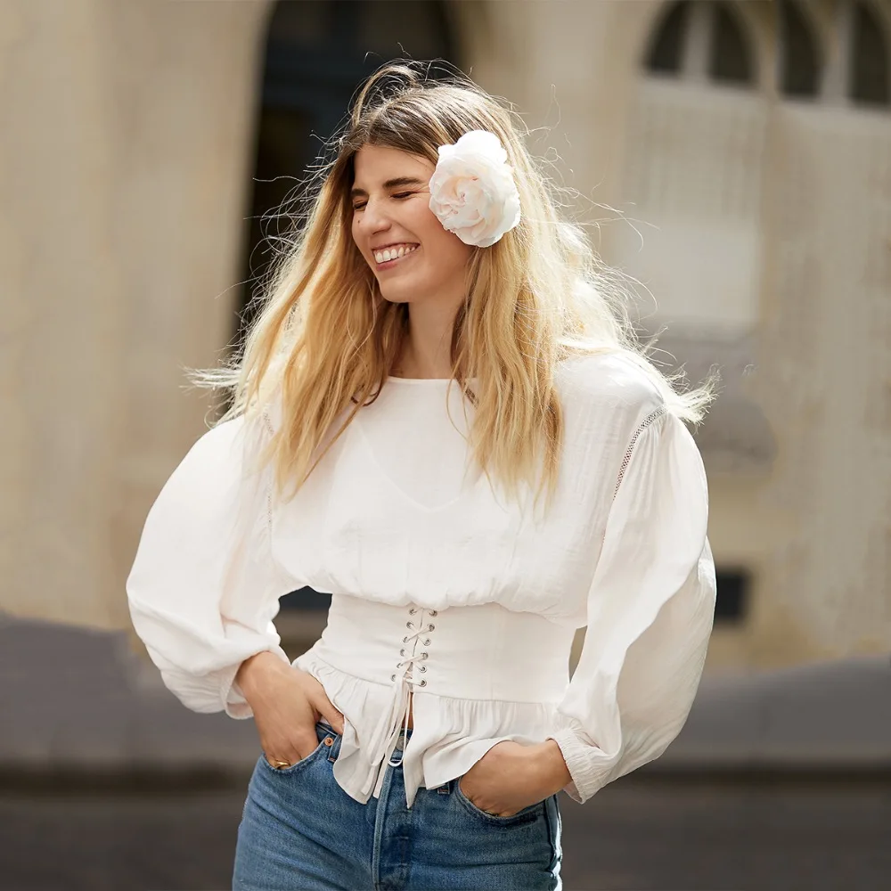 2017 women's hot sale white blouses bohemian style lantern sleeve O-neck boho lace up shirts hollow out chic autumn top blouse white-cotton-lace-top : image 2017 women's hot sale white blouses bohemian style lantern sleeve O-neck boho lace up shirts hollow out chic autumn top blouse white-cotton-lace-top