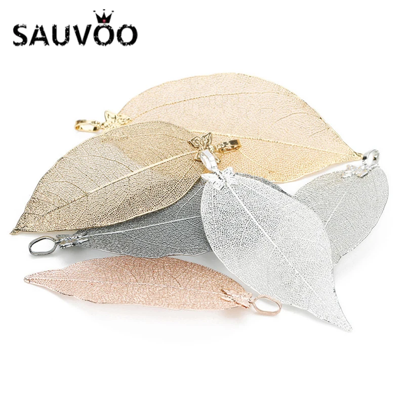 

SAUVOO 2Pcs/lot Gold Rose Gold Color Butterfly Leaves Pendants Charms 4*6cm For DIY Necklace Bracelets Jewelry Making F7874