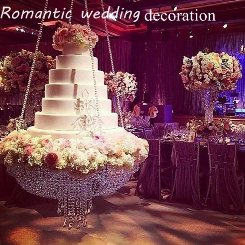 

New Arrival Fashion Clear Acrylic Crystal Chandelier Style Drape Suspended Cake Stand Dessert Rack for Wedding Decoration