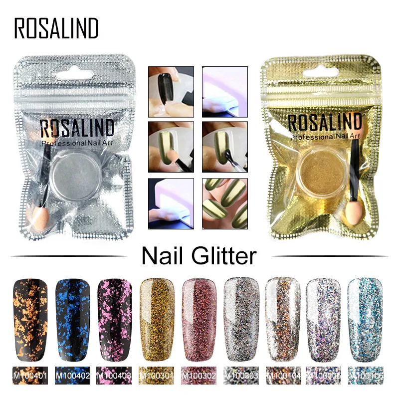روزاليند مسمار مرآة بودرة للأظافر الفن البولندية مانيكير بريق الديكور الكروم الصباغ يتلألأ الترتر لالمسامير بريق