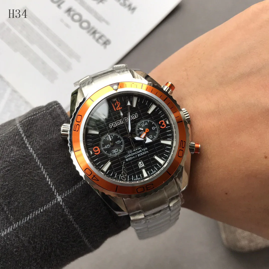 

007 Stainless Men Quartz Wristwatches black Blue Dial Design Full Steel Calendar Waterproof Big Watches Top Brand Luxury Clock