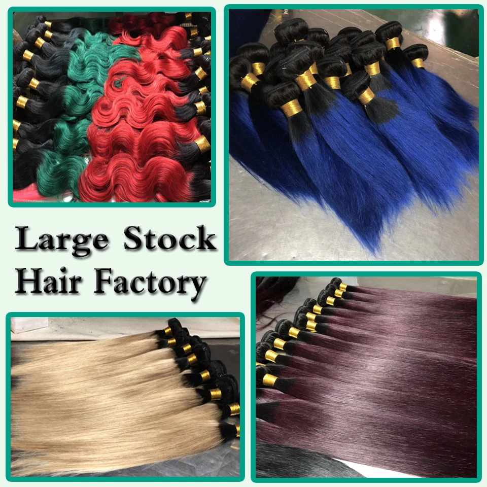 28 Inch 1B Blue Turquoise Purple Pink Straight Bundles Brazilian Straight Ombre Human Hair Weave 2 Tone Orange Grey Hair