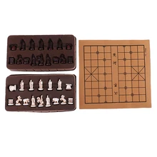 Ajedrez estereoscópico Vintage, tablero de ajedrez de imitación de cuero plegable, ajedrez tradicional chino, Juego de piezas de artesanía Xiangqi