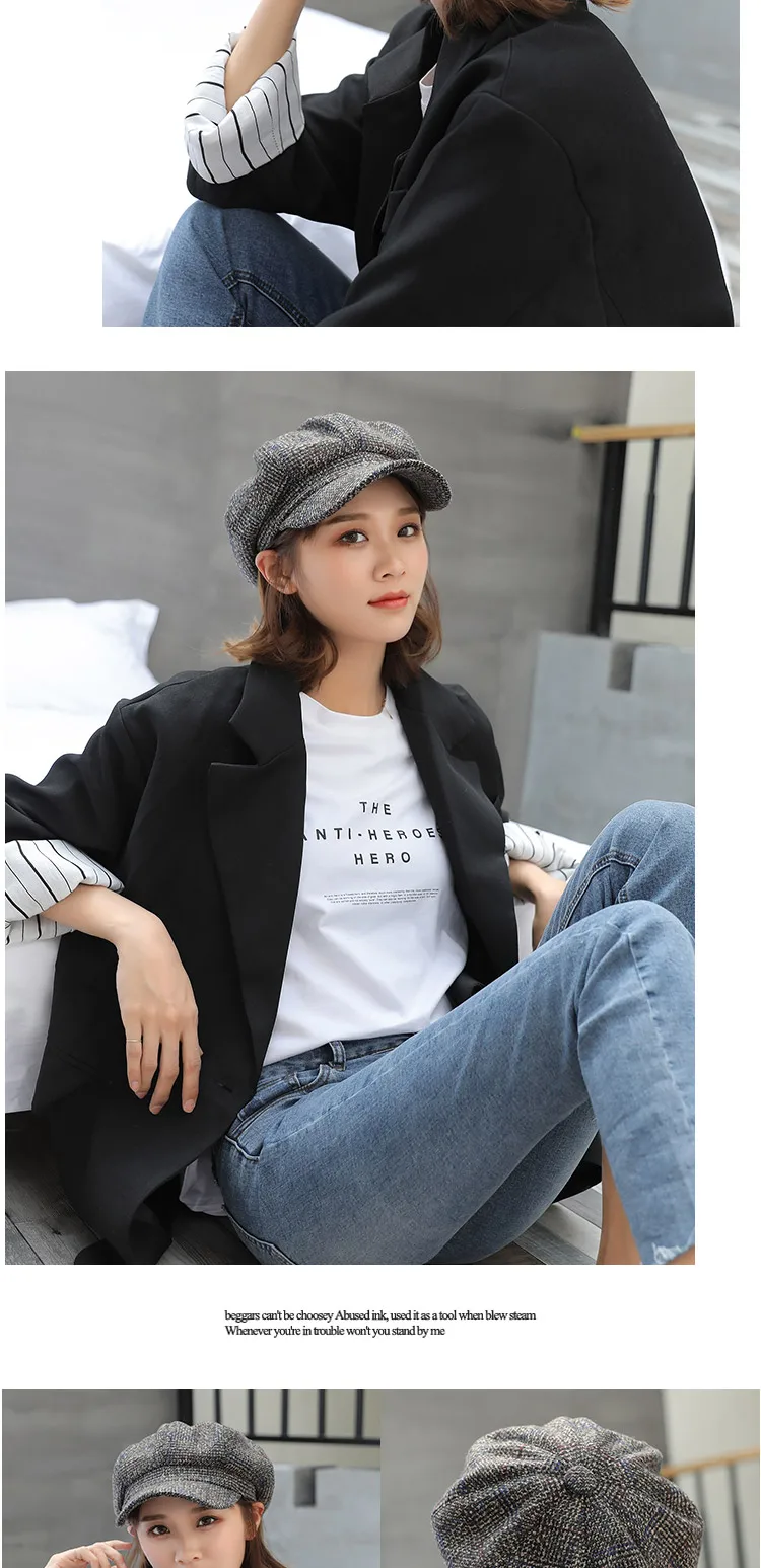 New Fashion Autumn Winter Beret hat Women Ladies Octagonal Newsboy Cap Female Vintage Plaid Artist Painter Beret Hat