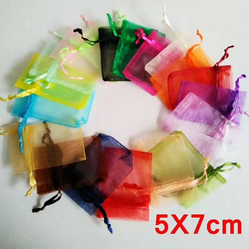 

wholesale 1000piece lot Jewelry packaging Drawable Organza Bags 5x7cm Wedding Candy Gift Bags & Pouches Free Shipping OGB001