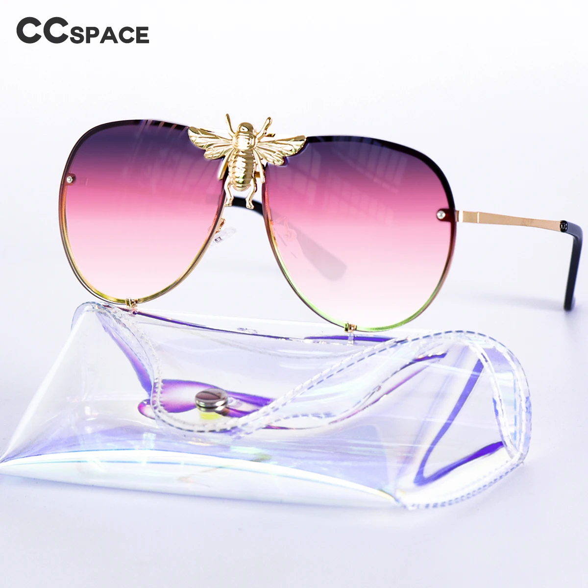 С красочными меняющимися цветами очками случае Роскошные Металлические большие пчелы пилота солнцезащитные очки для мужчин и женщин A47850