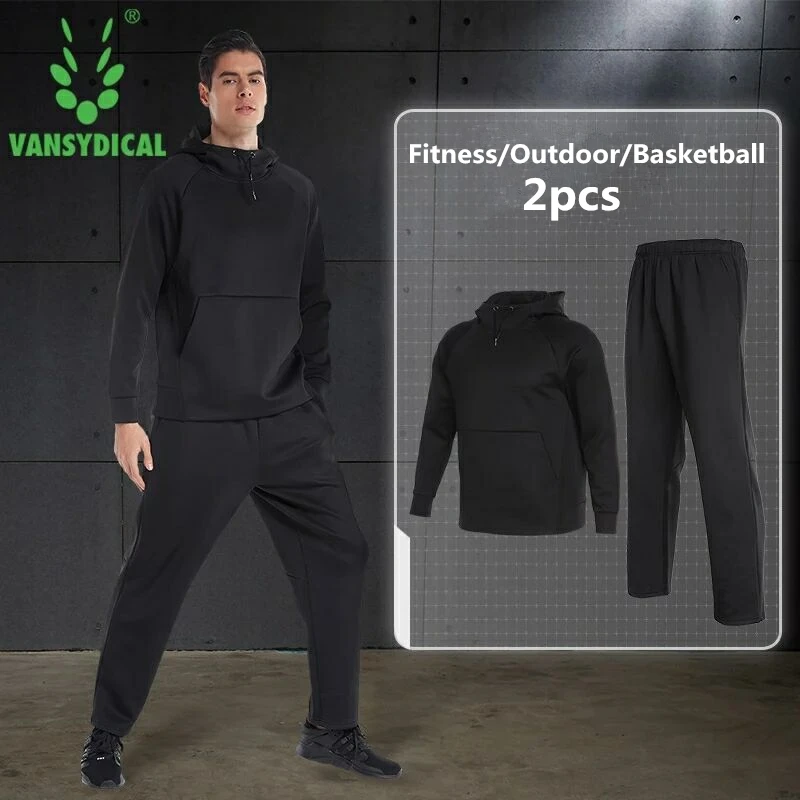 

Vansydical Men's Sports Suits Fitness Running Hooded Sportswear Set Breathable Workout Jogging Suits Sports Clothes 2pcs