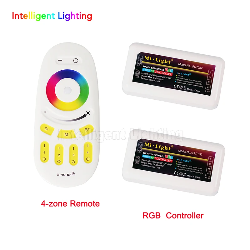 

2.4G 4-Zone Mi Light Wireless RF Touch Remote+2x LED RGB adjustable Controller 12-24V For Led Strip Light