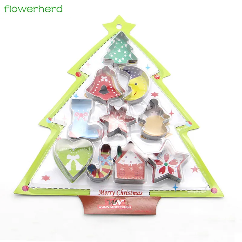 

10 Pcs Christmas Cookies Cutter Biscuit Mould Set Bakeware Mould Sugar Arts Fondant Cake Decoration Tools