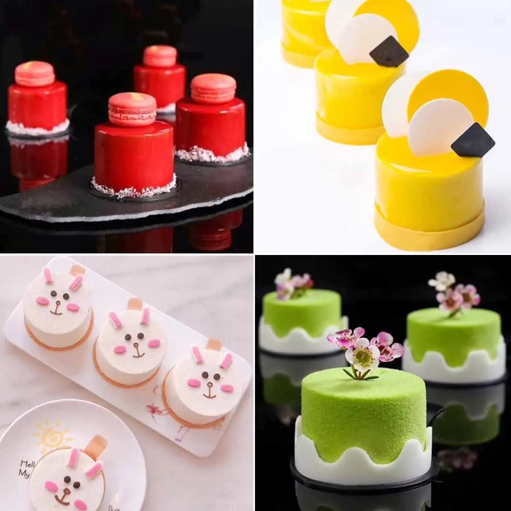 5 Cavitie Cylinder Shaped Dessert Cake Silicone Mold Non Stick