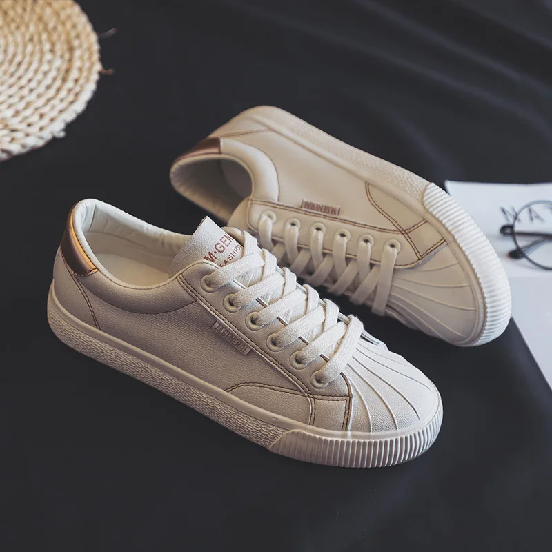 

Women Sneakers 2019 Flat Shoes Spring Summer High Quality Leather Shoes Waterproof Lady White Shoes Casual Leisure Lace Up 35-40