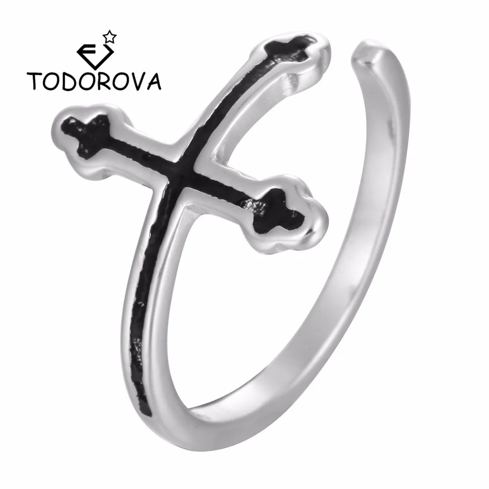 

Todorova Fashion Punk Jesus Cross Wedding Band Finger Rings for Men Women Black Gothic Jewelry Engagement Gift