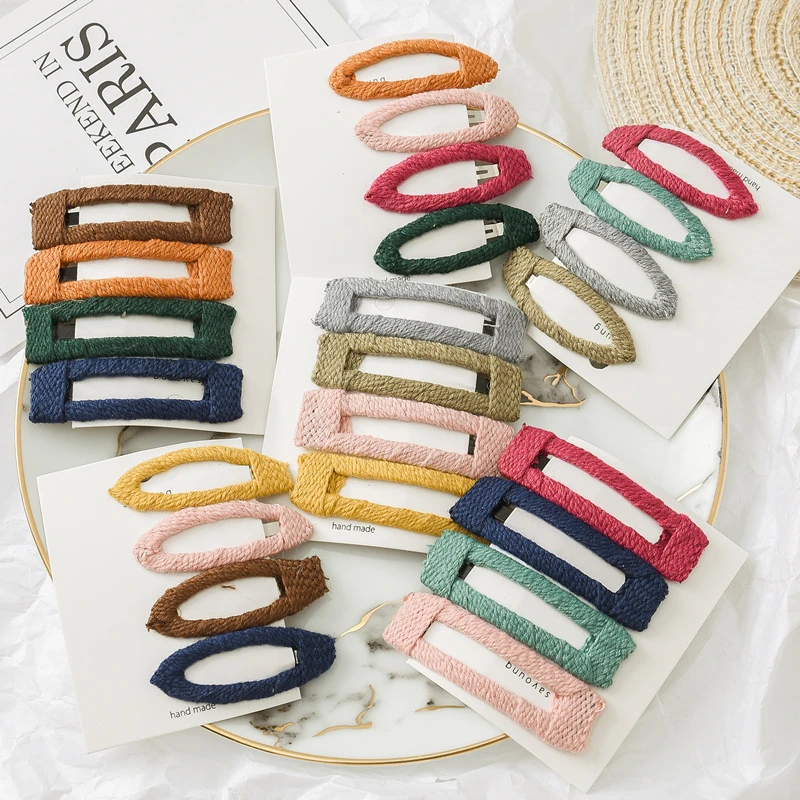 

4pcs/set Baby Girls Hair Clips Cute Colorful Covered BB Clip For Girls Kids Handmade Simple Geometry Hairpin Hair Accessories