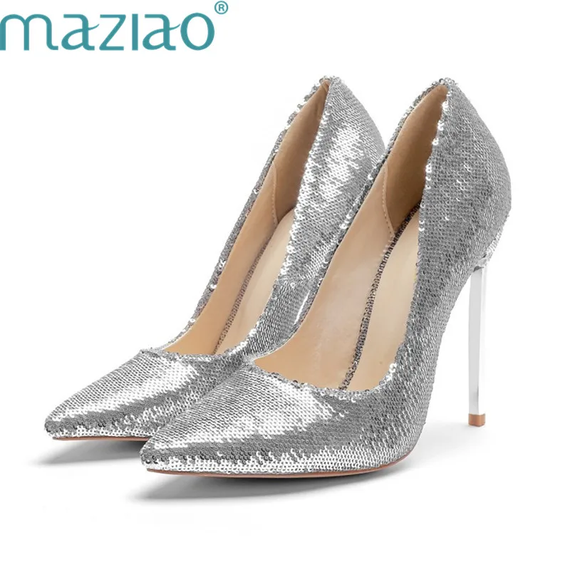 

Female Shoe Solid Color Sequins Shallow Mouth Pointed Toe Mary Jane Shoes Fashion Wedding Shoes Woman High Heel Stilleto MAZIAO