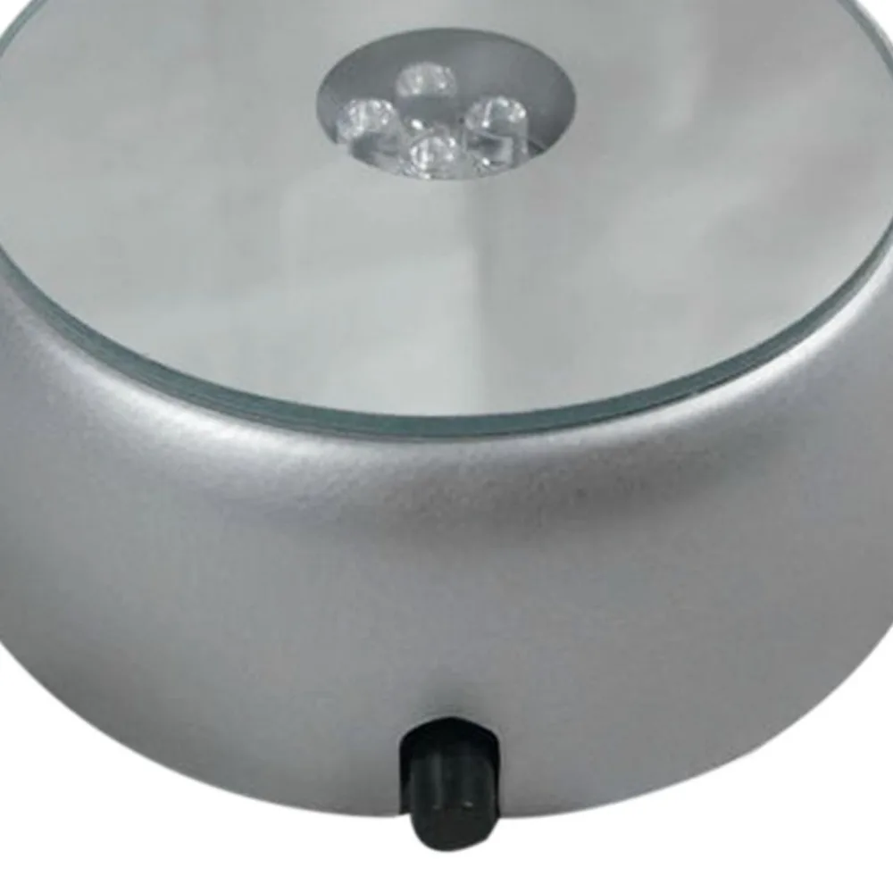 Gris redondo cristal 4 luz LED caja de música Base de caja de cristal caja de regalo decoración giratoria automática Base de caja de música con LED