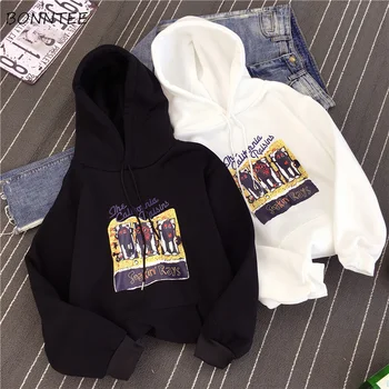 

Hoodies Women Harajuku Cartoon Cute Short Trendy Lovely Loose Students Hooded Hoodie Daily Simple Womens Korean Soft Streetwear