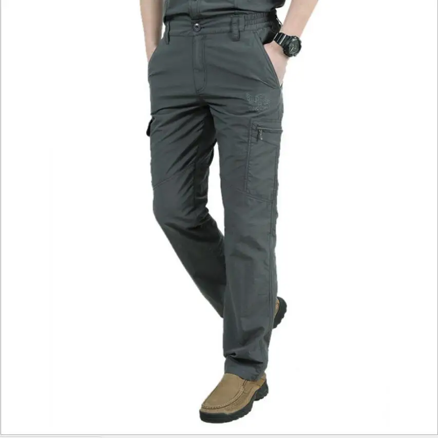 Быстросохнущие повседневные брюки мужские летние армейские военные стильные брюки мужские тактические брюки карго мужские легкие водонепроницаемые брюки - Цвет: Серый