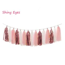 15Pcs Pink Blue Paper Tassels Colorful Garland Banners  For Wedding Party Decoration Baby Shower Kids Birthday Party Favors