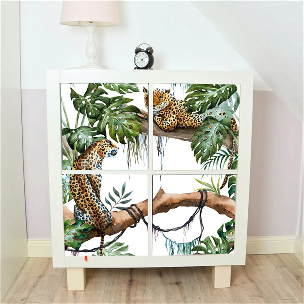 الأخضر الغابات شرسة ليوبارد ملصقات جدار لديكور المنزل غرفة المعيشة خزانة رف للماء الشارات صديقة للبيئة خلفيات