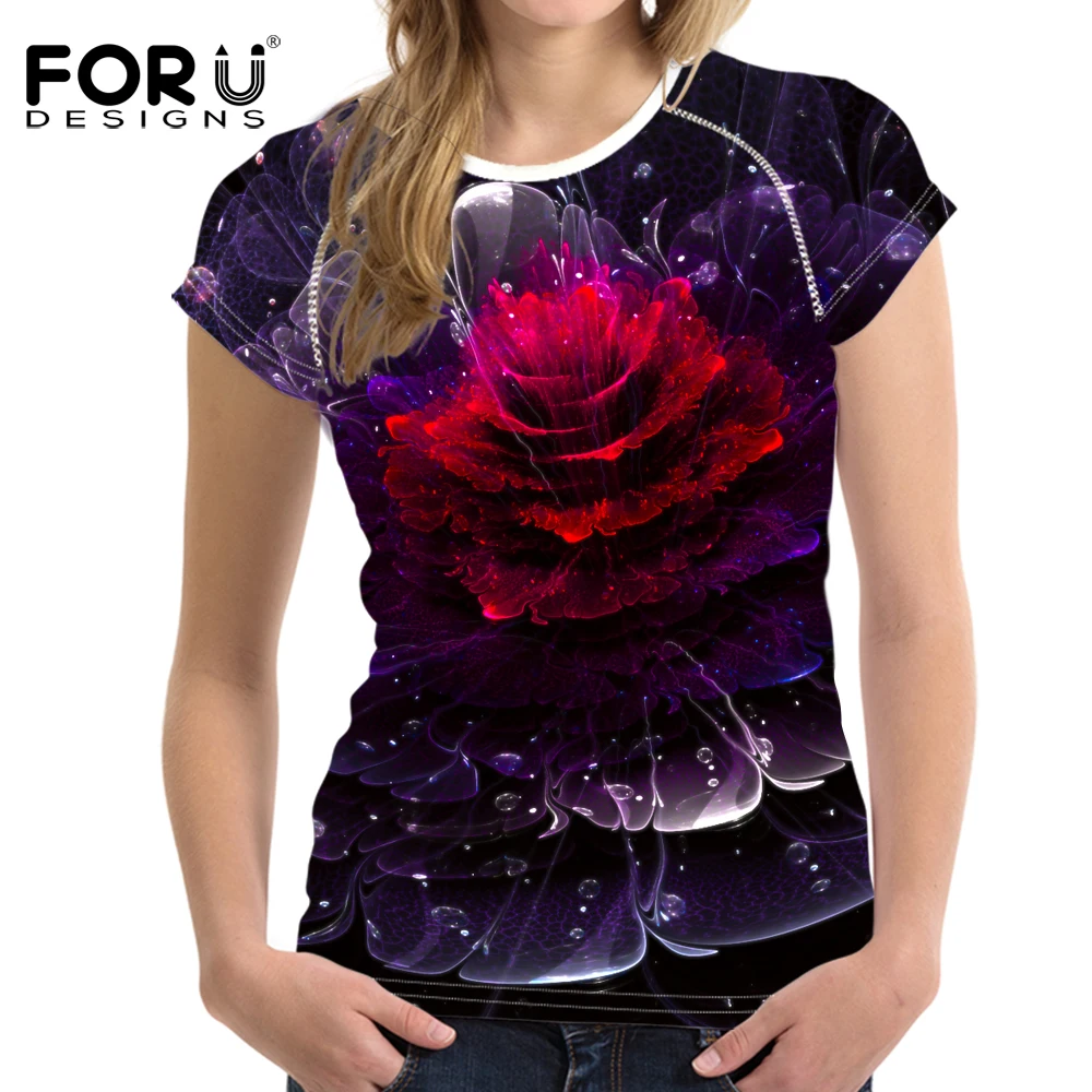 FORUDESIGNS Purple Red Rose T Shirt Women's Summer Novelty Girls