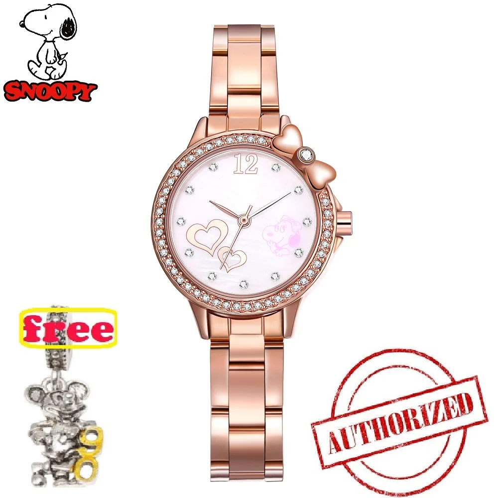 

Snoopy women watches genuine Bling Rhinestone Luxury steel Quartz Watch Women Clock female Ladies Dress Wristwatch Gift mujer