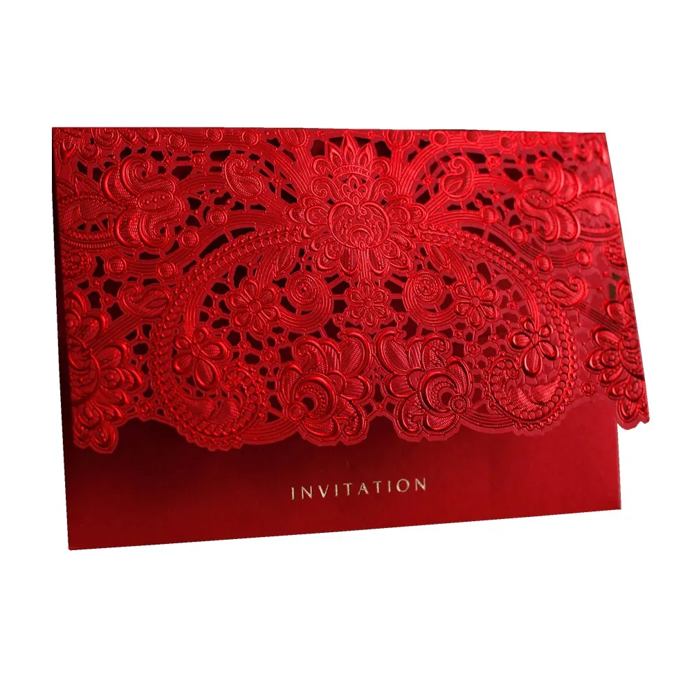 Pink/Red/Gold Wedding Cards for Guests with Free Print Gift Card Elegant Laser Cut Invitations Paper 50pcs | Дом и сад