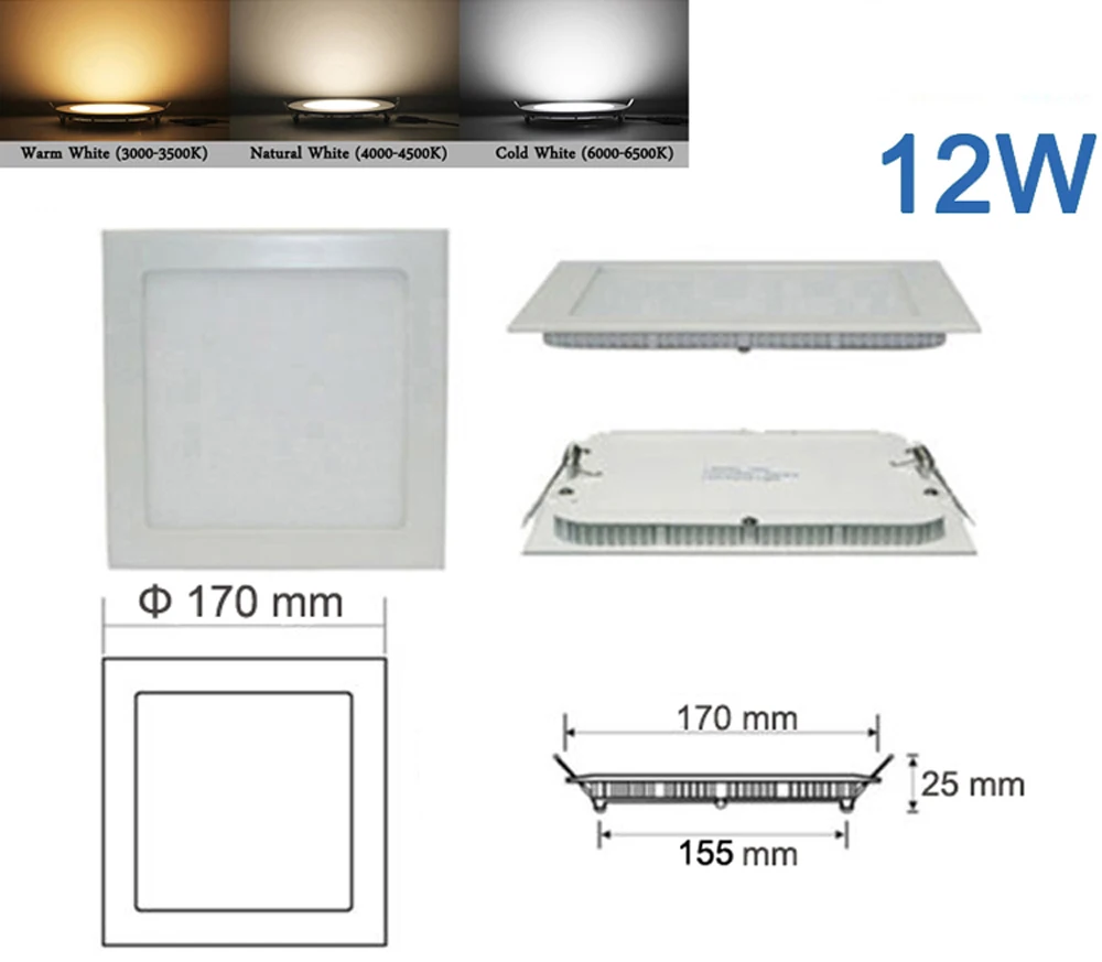 Ultra Thin LED Panel Downlight 3W 6W 9W 12W15W 18W Round/ Square LED Ceiling Recessed Light AC85-265V LED Panel dimmable lamps