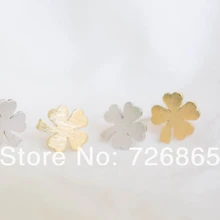 Модные серебряные золотые серьги-гвоздики с четырьмя листьями, зеленые ювелирные изделия