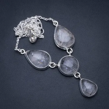 

Natural Tourmalinated Quartz 925 Sterling Silver Y-Shaped Necklace 19" R2669