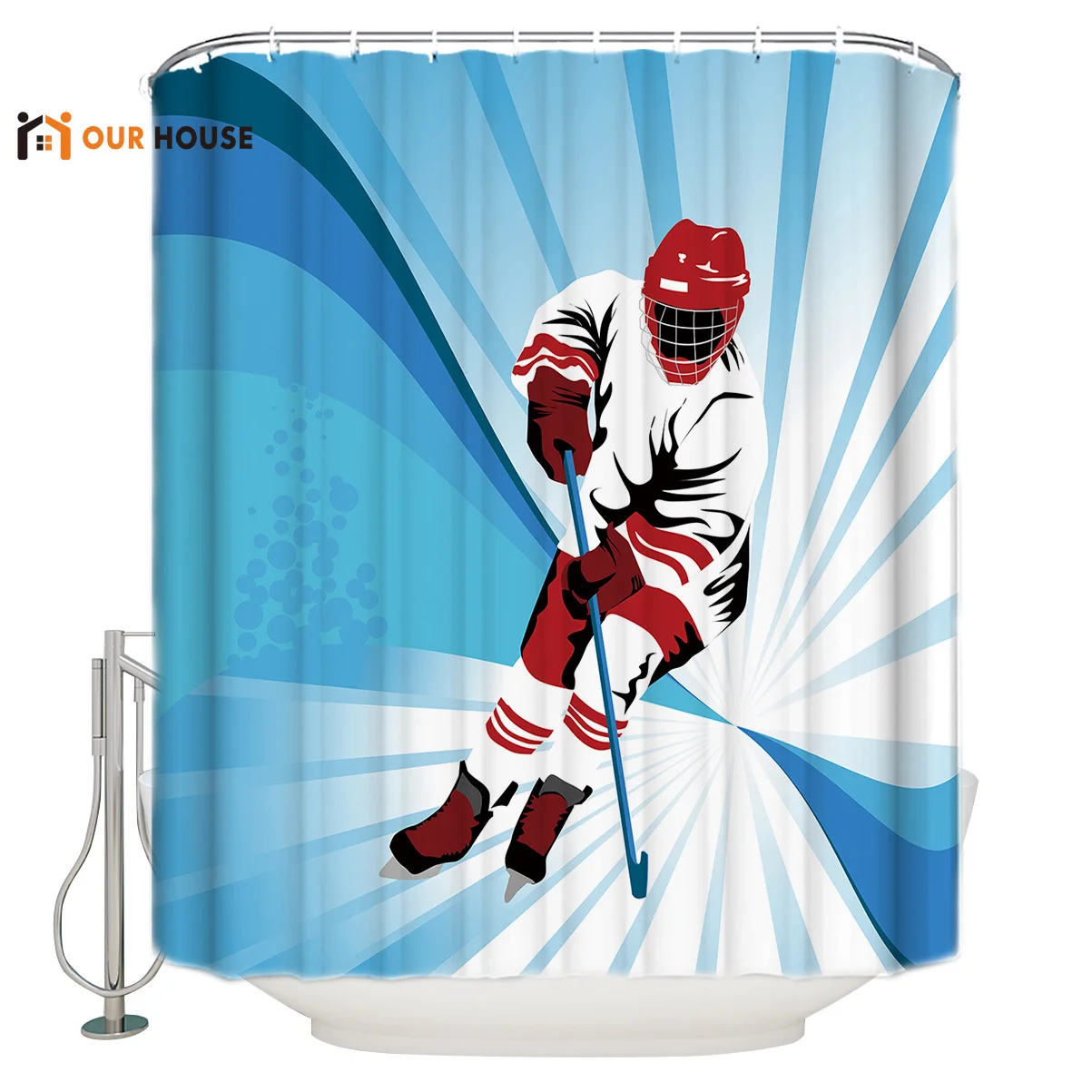 

OURHouse Ice Hockey Shower Curtain Bathroom Fabric Bathroom Childrens Unique Girls Rings Kids Cool Extra Long Shabby Chic Dec