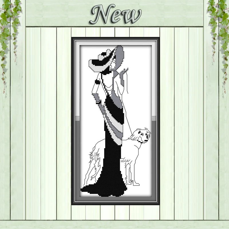Fashion woman lady &amp dog Painting Drawing counted print on fabric 14CT 11CT DMC Cross Stitch kits Needlework Set full Embroidery | Дом и