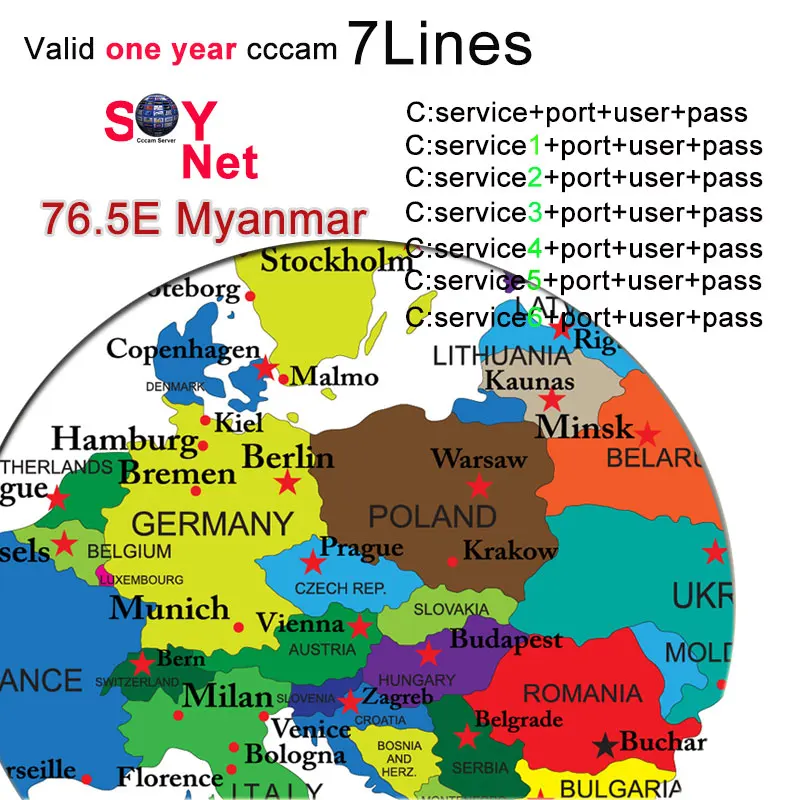 Europe 7 линий Cccam цлайн для детей в возрасте от 1 года Европы Испания/Германия для V8 супер, V7 HD, V7S, IPS2 приемное устройство спутниковый приемник