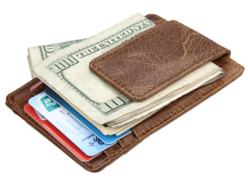 

Artmi Men Genuine Leather Clip RFID Blocking Retro Men Cash Clip Card Clip Money Clip