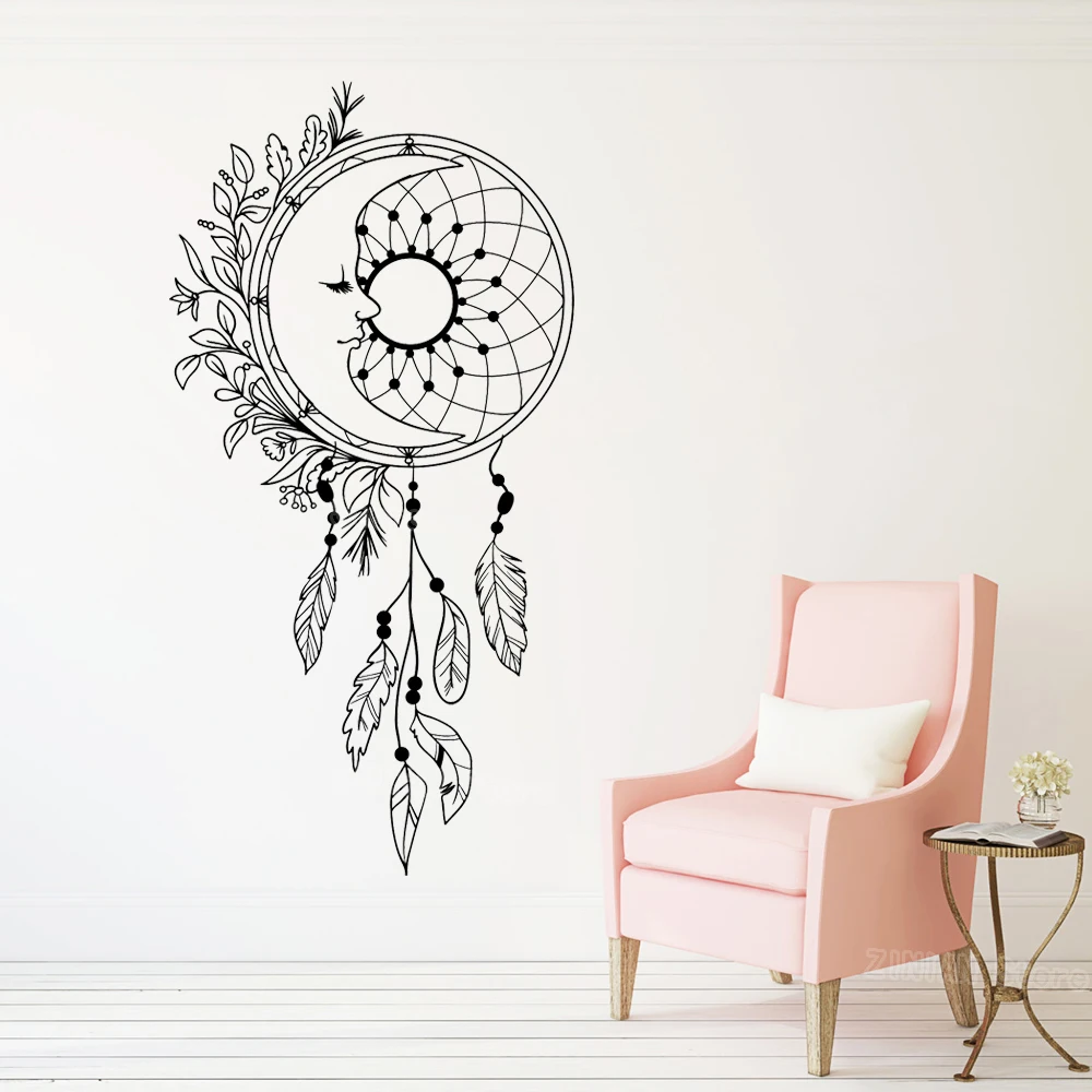 

Moon Dream Catcher Feathers Vinyl Decal Dreamcatcher Mandala Stickers Native American Mystical Boho Zen Hippie Home Decor Z208