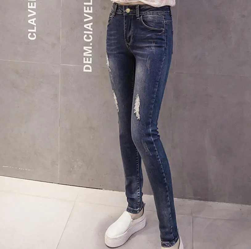 

Hole Ripped Jeans Women Jeans Pencil Pants for Girls Stretch Mid Waist Skinny Jeans Female Pants Plus Size Casual Denim Trousers