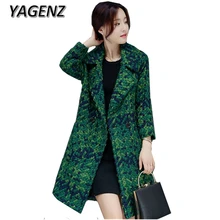 YAGENZ 2017 Winter Double-breasted Women Woolen Jacket Coat Elegant Slim pockets Long Outerwear Plaid Wool Female Casual Jacket