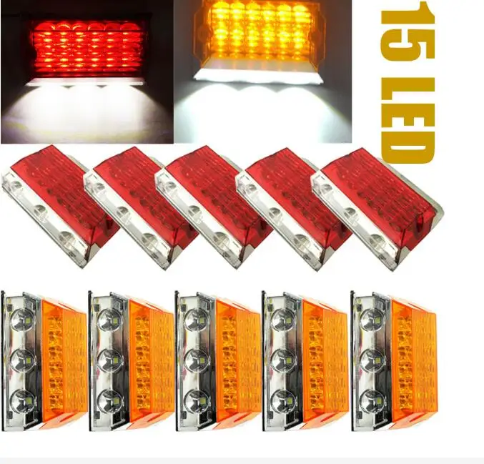 

10pcs Truck Trailer Red Amber 15-LED Clearance Side Marker Lights ATV SUV Crane Car styling