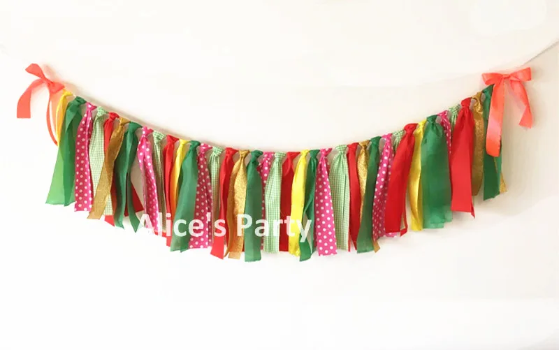 Hot Rag tie Gorgeous Bunting Wedding Party Decoration Watermelon themed Baby Shower Banner Red Gold Pink Green Dots Garland Flag | Дом и сад