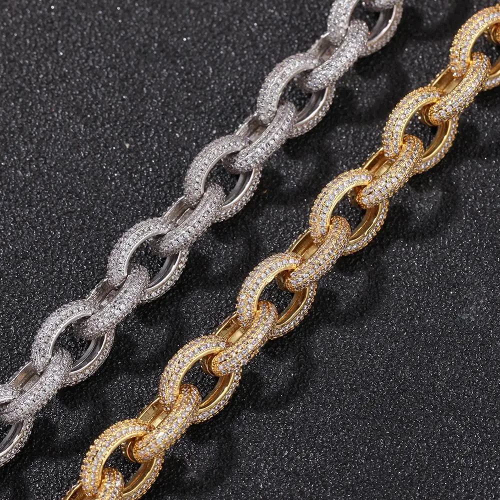 Хип хоп микро проложить AAA кубический цирконий Bling Iced Out круглая звеньевая цепочка колье ожерелья для мужчин раппер ювелирные изделия золото серебро
