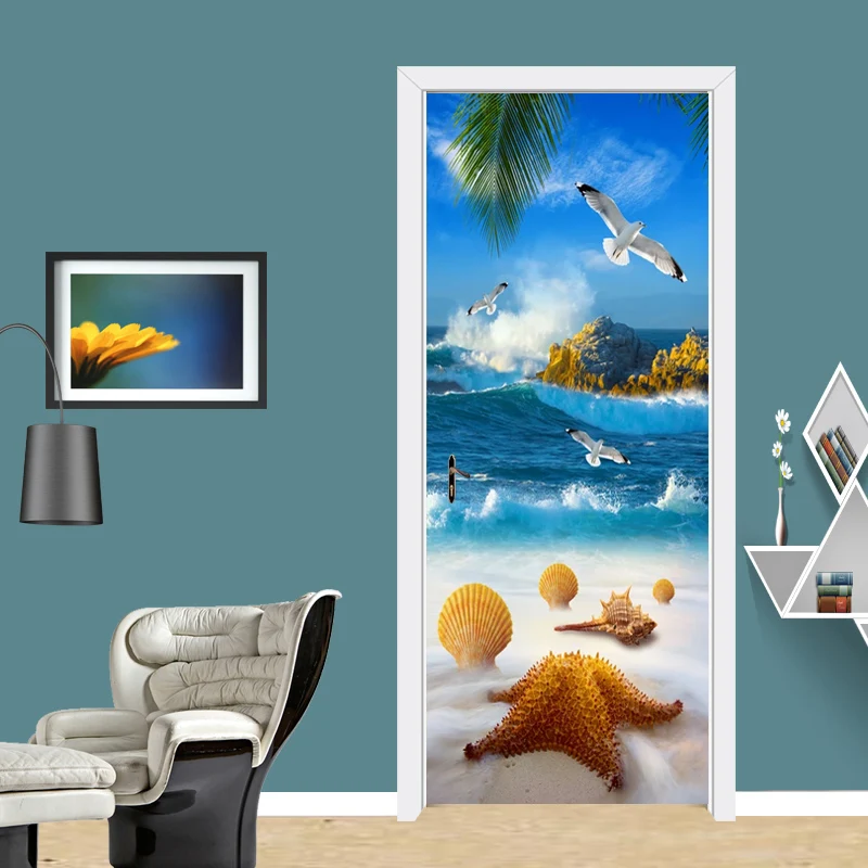 Декор Стикеры самоклеющиеся Waterscape Спальня двери картина, напечатанная на холсте фотографии DIY ремонт росписи Водонепроницаемый дизайн дома