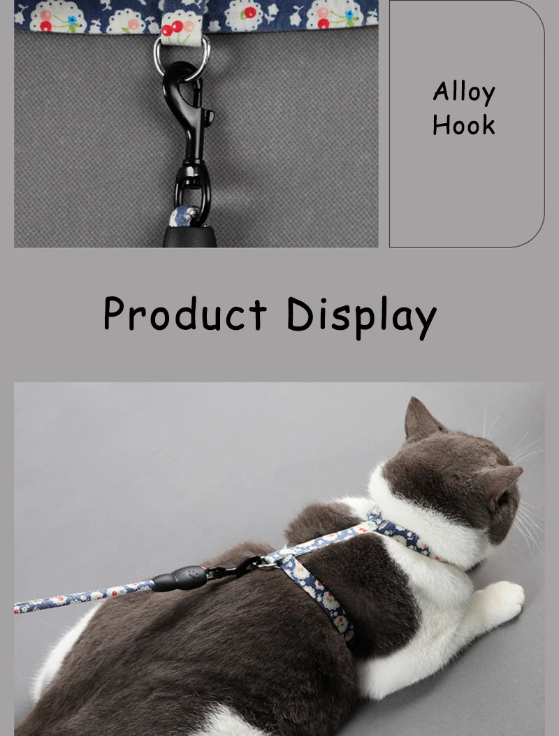 Adjustable Cat Collar Harness Leash for Dogs I-shaped Vest Cotton Rope Small Pet Traction Walk Kitten Halter Products